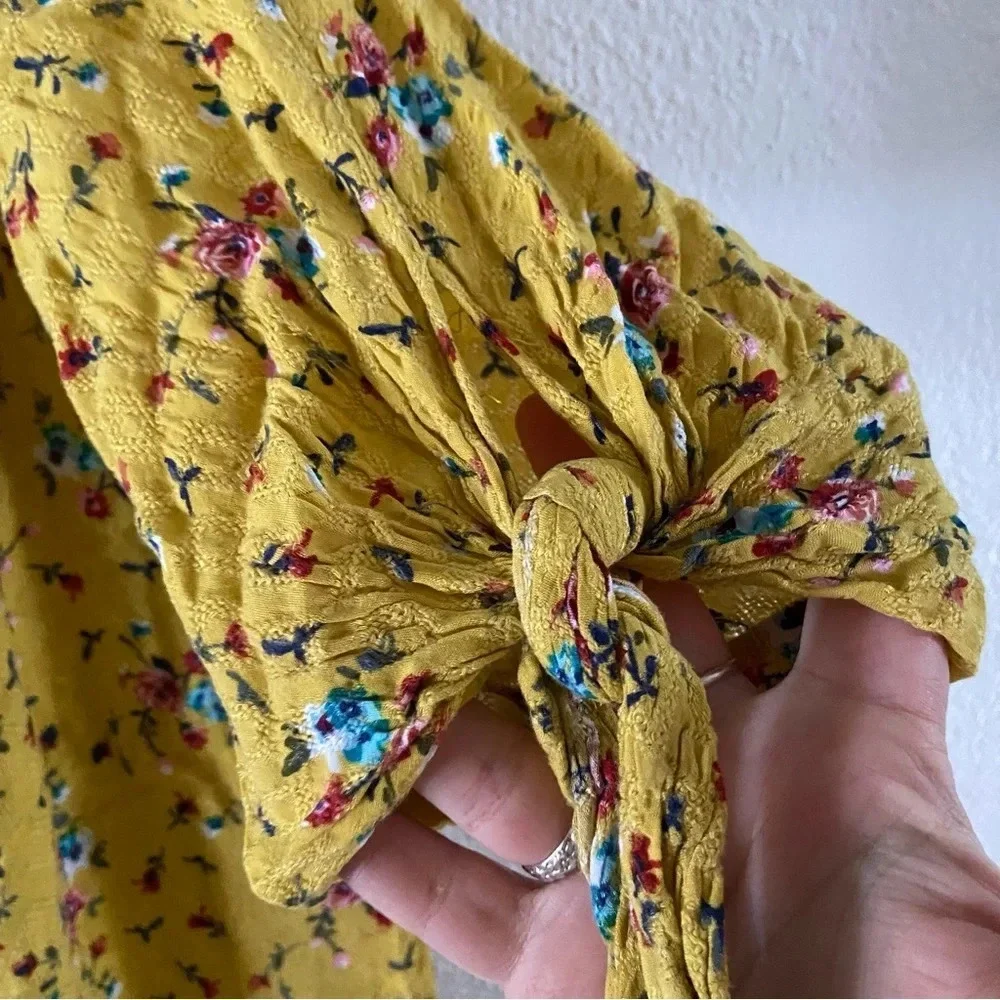 PaperMoon Off Shoulder Ditsy Floral Yellow XL Cottagecore Prairie Boho Top - Picture 3 of 8
